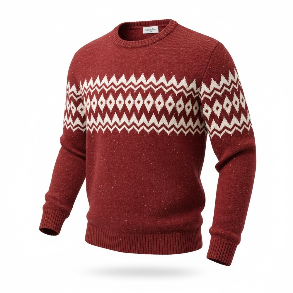 Goodfellow & Co Fair‎ Isle Men's XL Sweater Burgundy/Red Ski Warm Knit Alpine